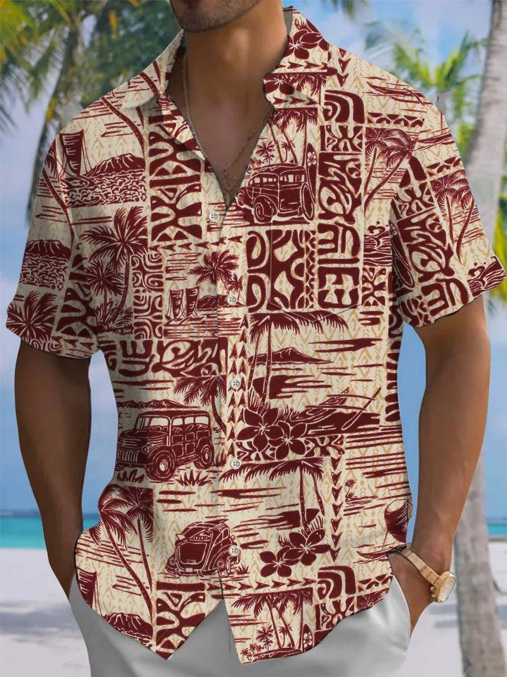 Alohadaddy® Vintage Tiki Car Print Art Pocket Stretch Men&