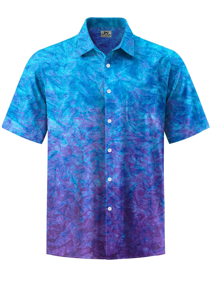 Alohadaddy® Casual Gradient Abstract Print Art Chest Pocket Men Short Sleeve Shirt Big &amp; Tall