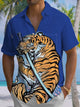Alohadaddy® Casual Tiger Print Art Chest Pocket Men's Short Sleeve Shirt Big & Tall