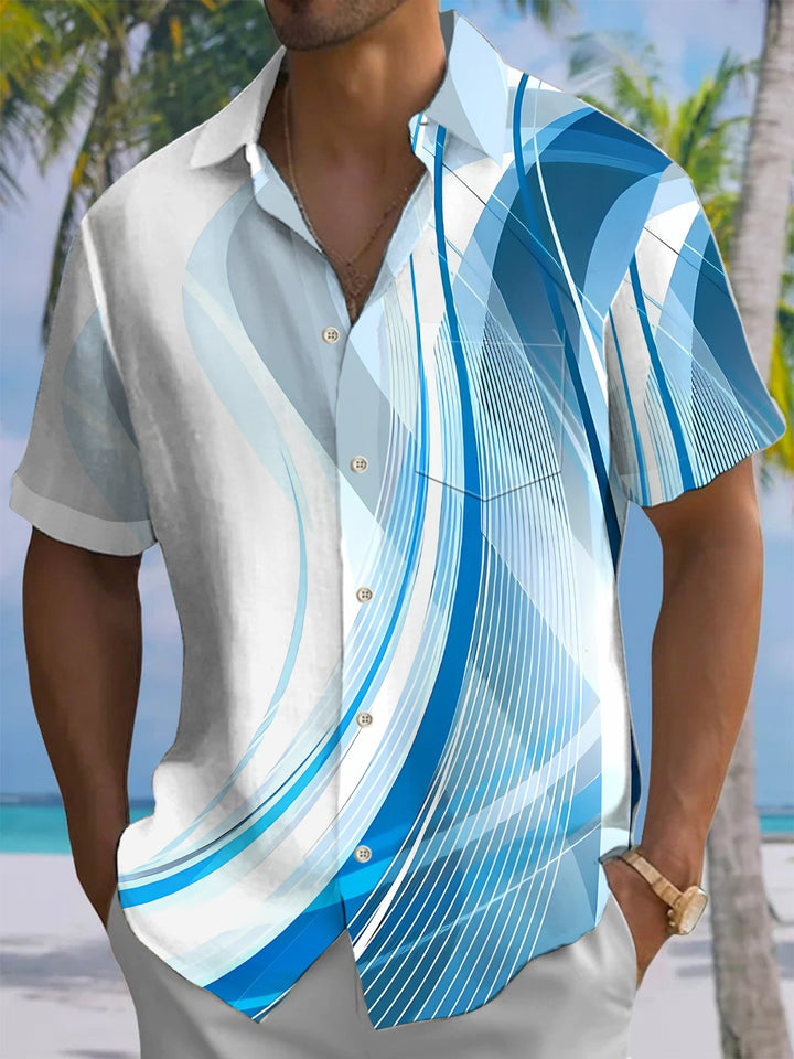 Alohadaddy® Casual Stripe Art Print Chest Pocket Mens Short Sleeve Shirt Big &amp; Tall
