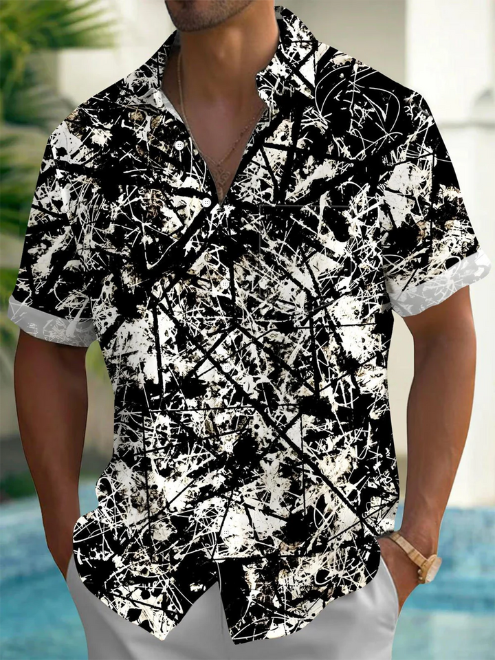 Alohadaddy® Casual Graffiti Art Print Chest Pocket Mens Short Sleeve Shirt Big &amp; Tall