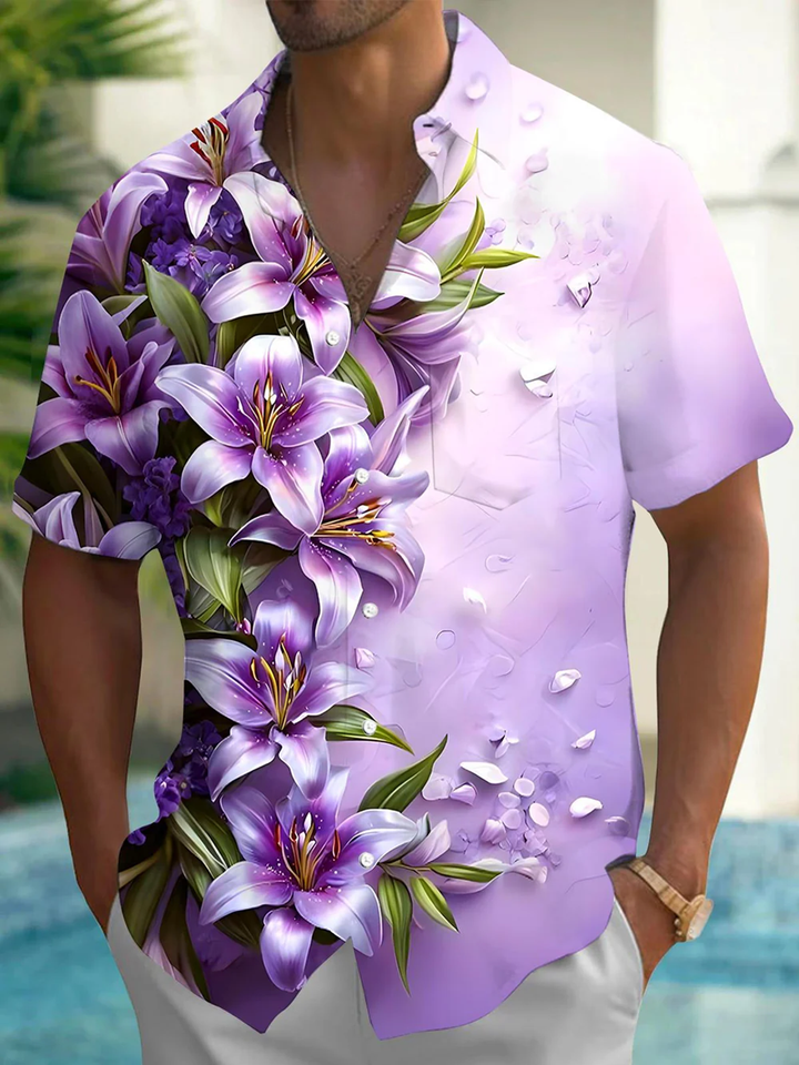 Alohadaddy® Hawaiian Flower Art Print Pocket Stretch Men&