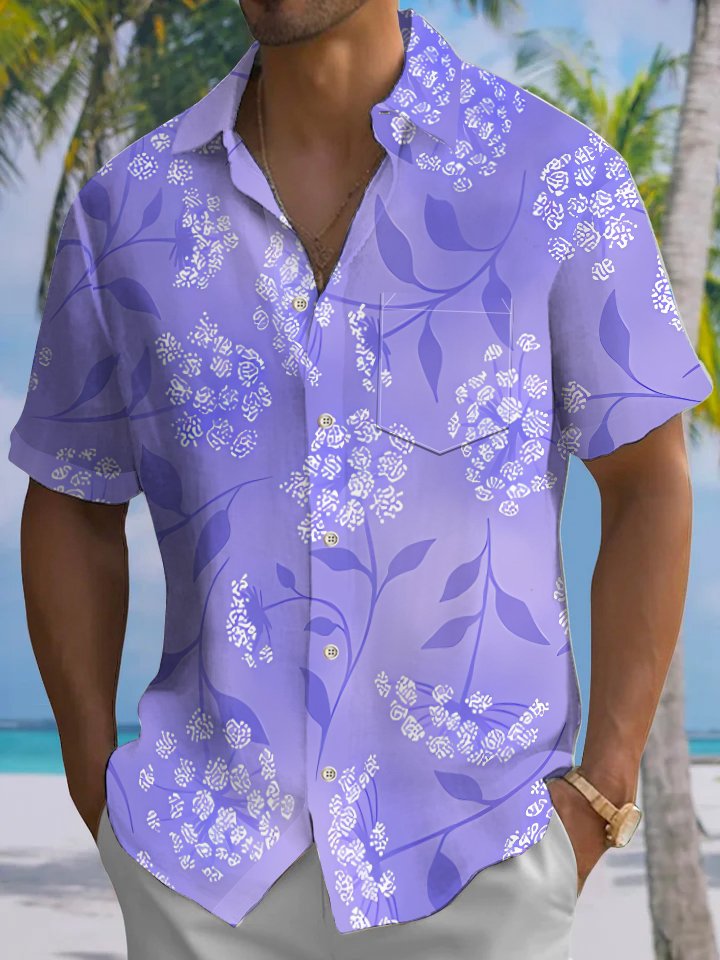 Alohadaddy® Hawaiian Floral Art Print Chest Pocket Mens Short Sleeve Shirts Big &amp; Tall