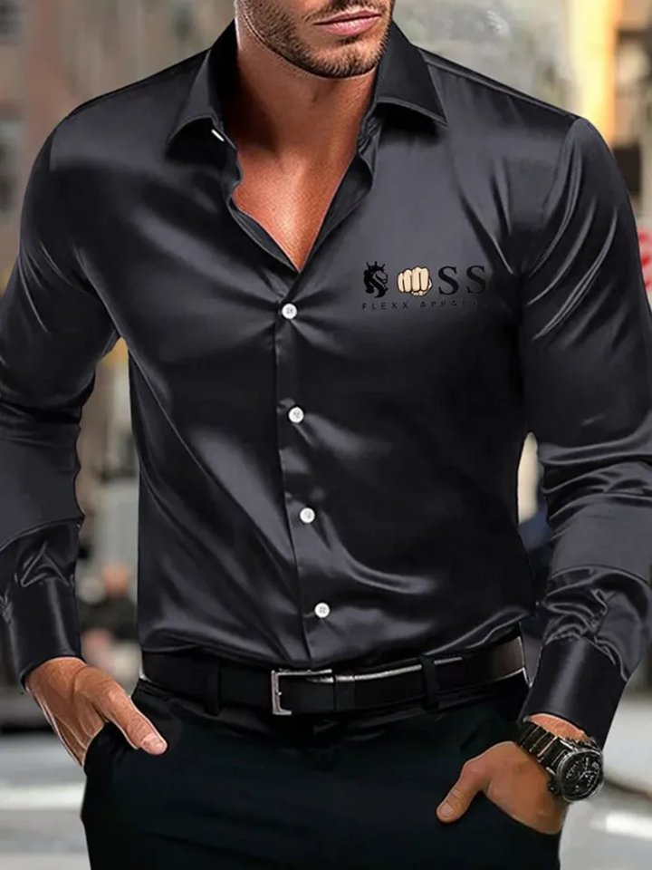 Alohadaddy® Casual Letter Logo Print Glossy Elastic Button Men&
