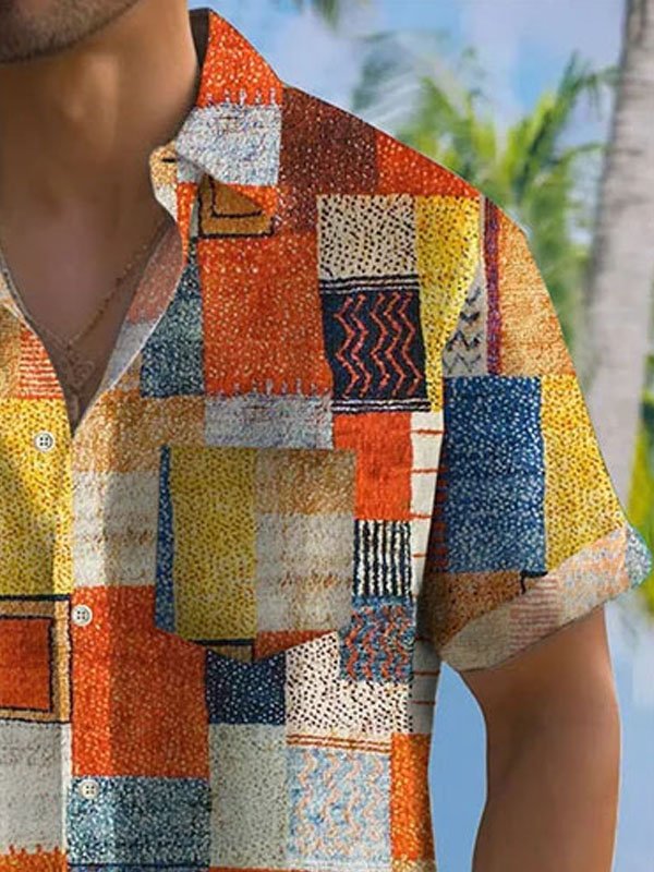 Alohadaddy Retro Geometric Color Block 3D Digital Print Men&