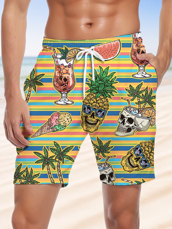 Alohadaddy Casual Collection Hawaiian Pineapple Loose Drawstring Pockets Elasticity Long Large Size Shorts Beach Pants
