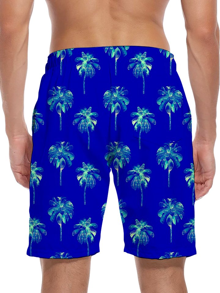Alohadaddy Vacation Hawaii Palm Trees Arrangement Print Art Elastic Elastic Waist Drawstring Pockets Elastic Oversized Shorts Board Shorts