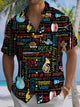Alohadaddy® Casual Letters Musical Instruments Printed Art Chest Pocket Men Short Sleeve Shirt Big & Tall