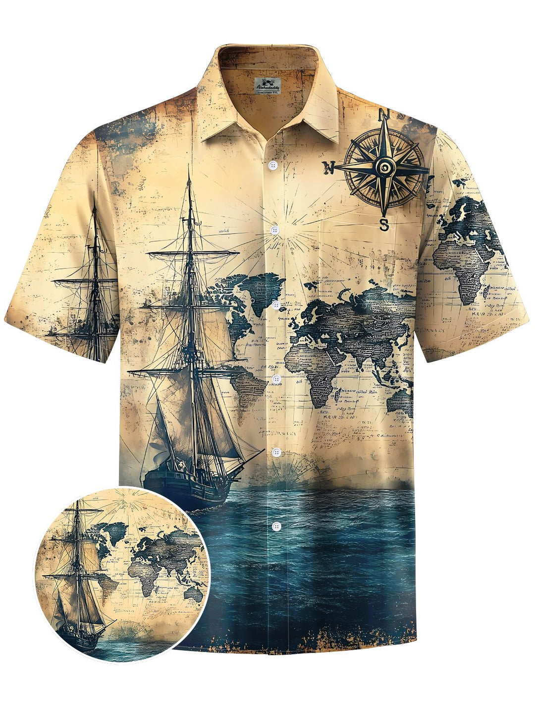 Alohadaddy® Vintage Nautical Art Print Moisture Wicking Men&