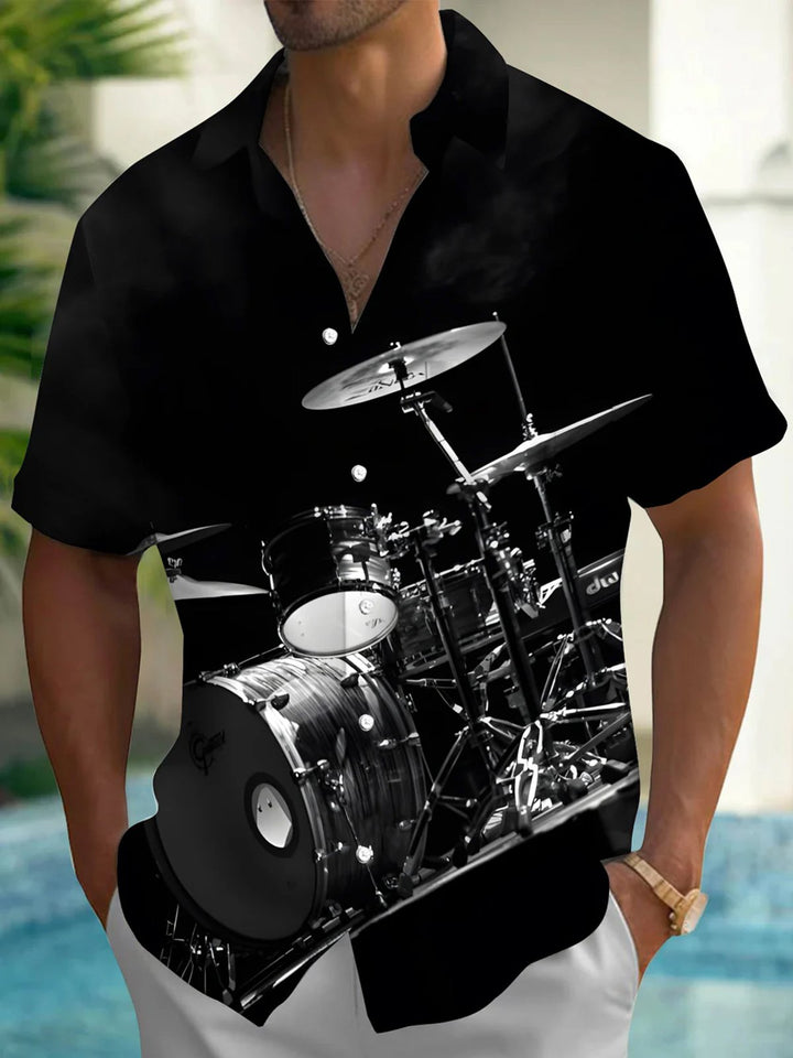 Alohadaddy® Casual Drum Set Art Print Chest Pocket Men&