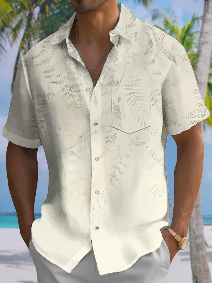 Alohadaddy® Casual Leaves Art Print Chest Pocket Mens Short Sleeve Shirt Big &amp; Tall