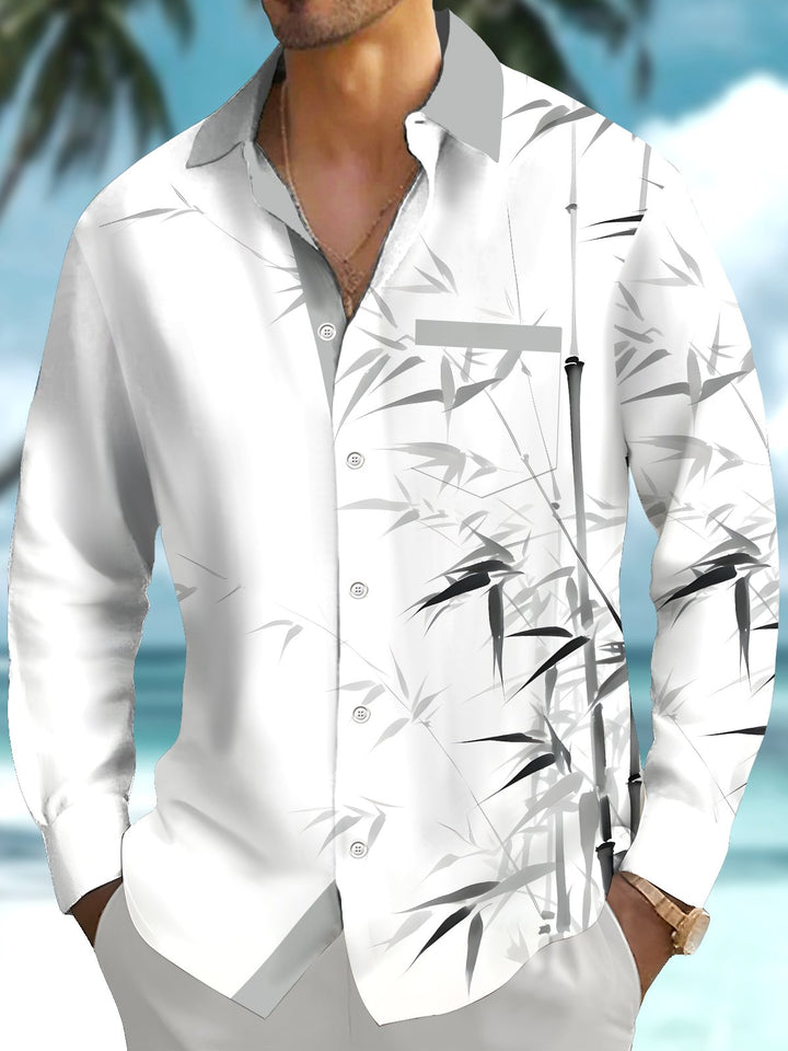 Alohadaddy® Hawaiian Bamboo Contrast Art Print Chest Pocket Men&