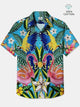 Alohadaddy® Hawaiian Flamingo Art Print Chest Pocket Mens Cotton Short Sleeve Shirt Big & Tall