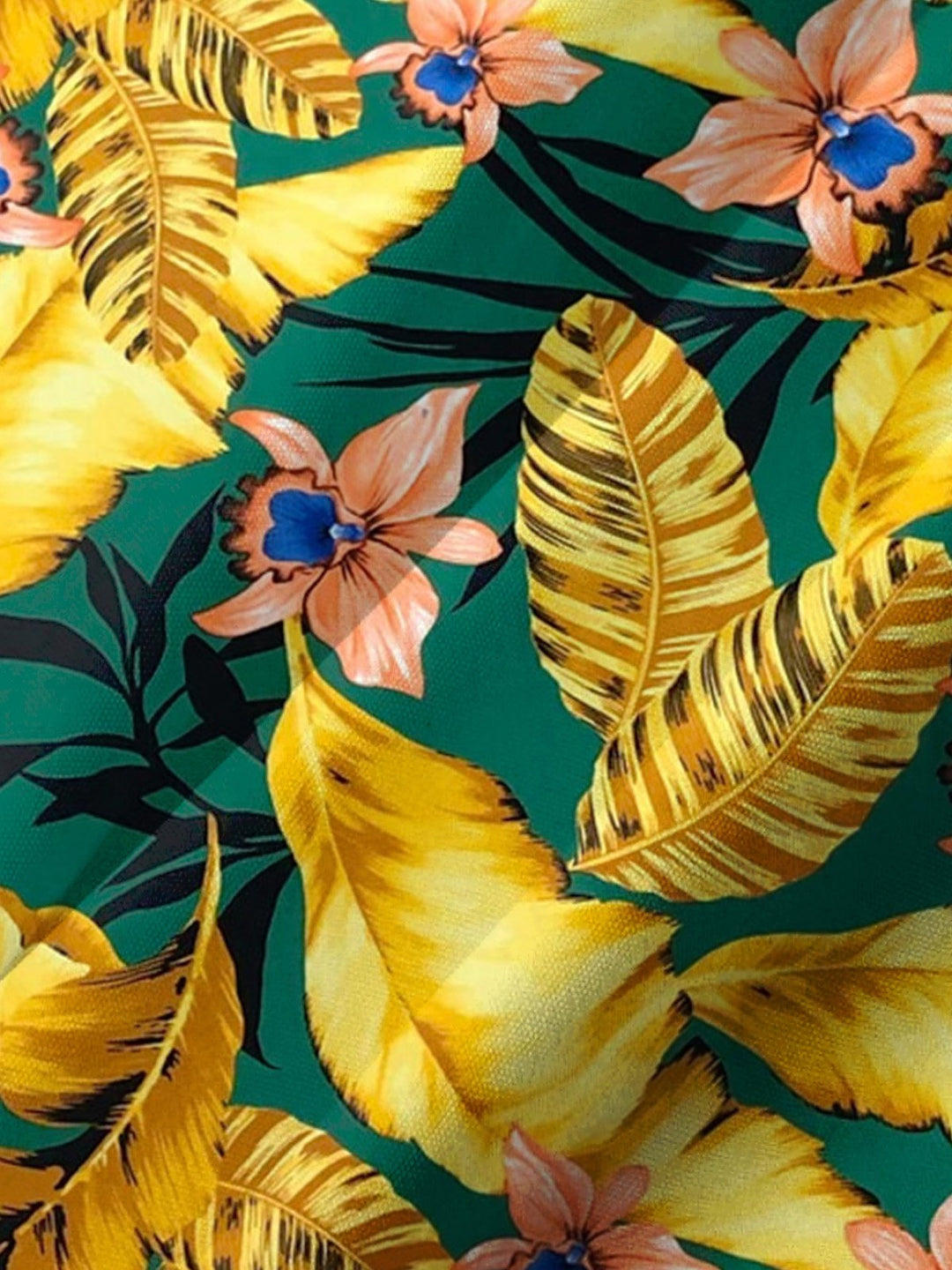 Alohadaddy® Hawaiian Leaves Flowers Art Print Chest Pocket Mens Short Sleeve Shirt Big &amp; Tall