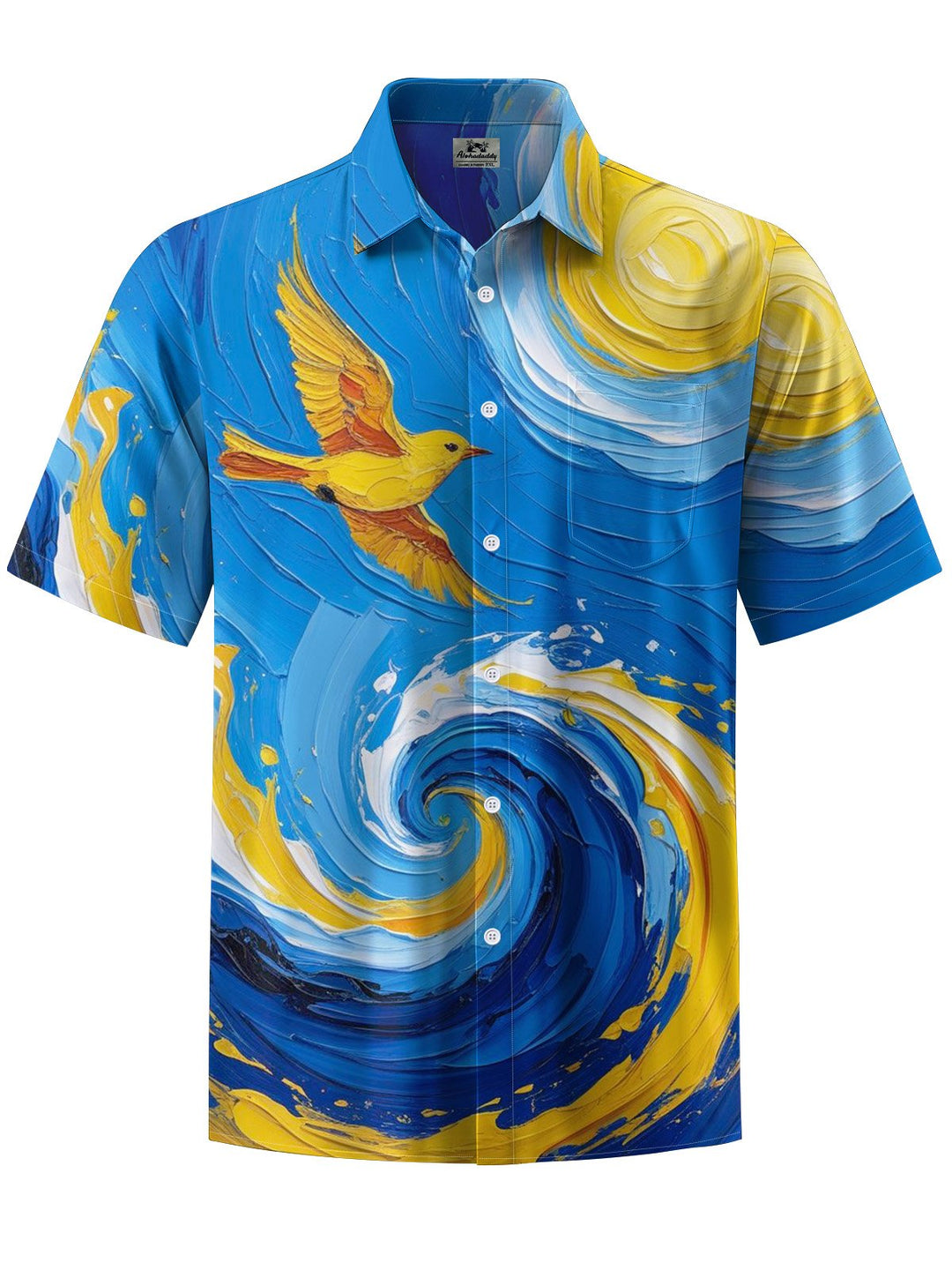 Alohadaddy® Hawaiian Wave Acrylic Chest Pocket Moisture Wicking Mens Short Sleeve Shirt Big &amp; Tall