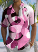 Alohadaddy® Casual Geometric Flamingo Art Print Chest Pocket Men's Short Sleeve Shirt Big & Tall