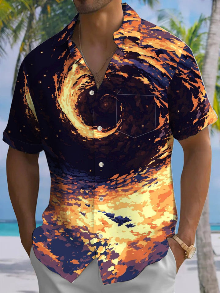 Alohadaddy® Casual Flame Art Print Chest Pocket Men&