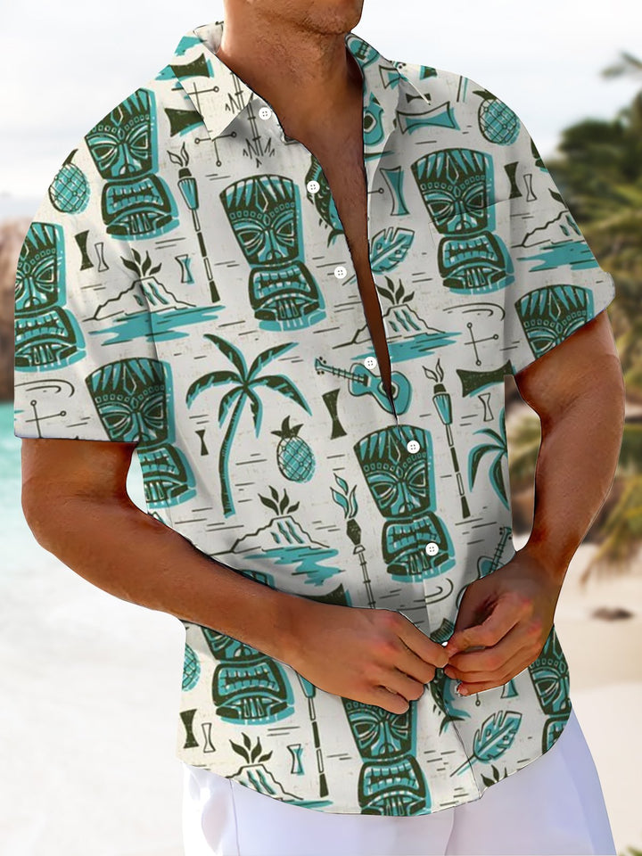 Alohadaddy® Hawaiian Tiki Art Moisture-Wicking Chest Pocket Men&