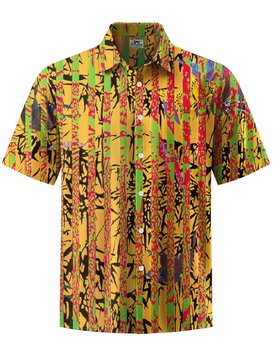 Alohadaddy® Vintage Stripe Bamboo Art Print Chest Pocket Men&