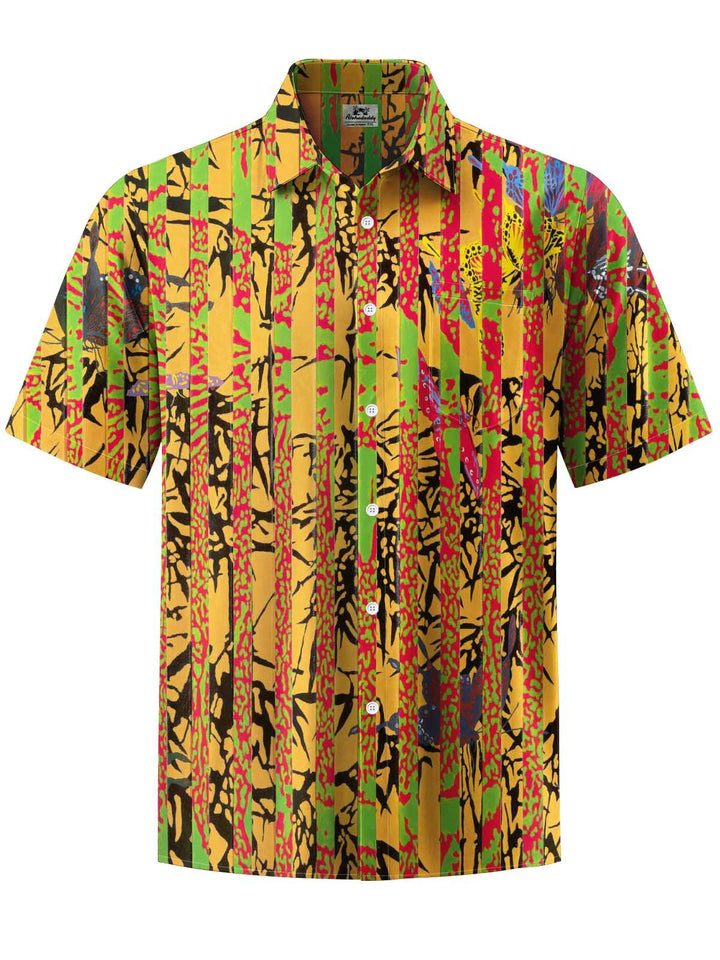 Alohadaddy® Vintage Stripe Bamboo Art Print Chest Pocket Men&
