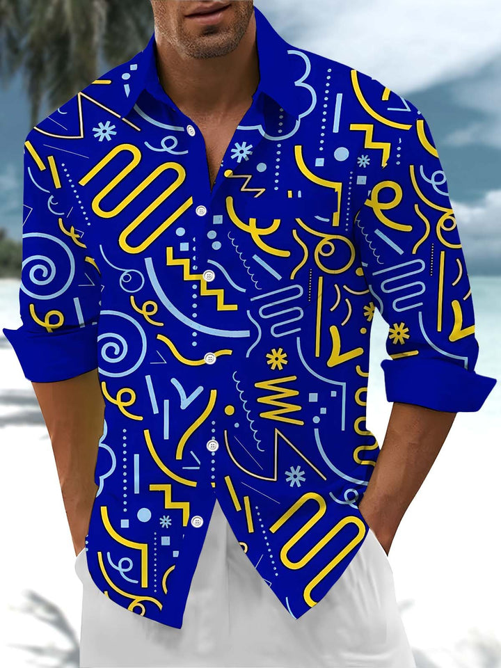 Alohadaddy® Casual Contrast Stripe Art Print Chest Pocket Men&
