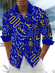 Alohadaddy® Casual Contrast Stripe Art Print Chest Pocket Men's Stretch Long Sleeve Shirt Big & Tall