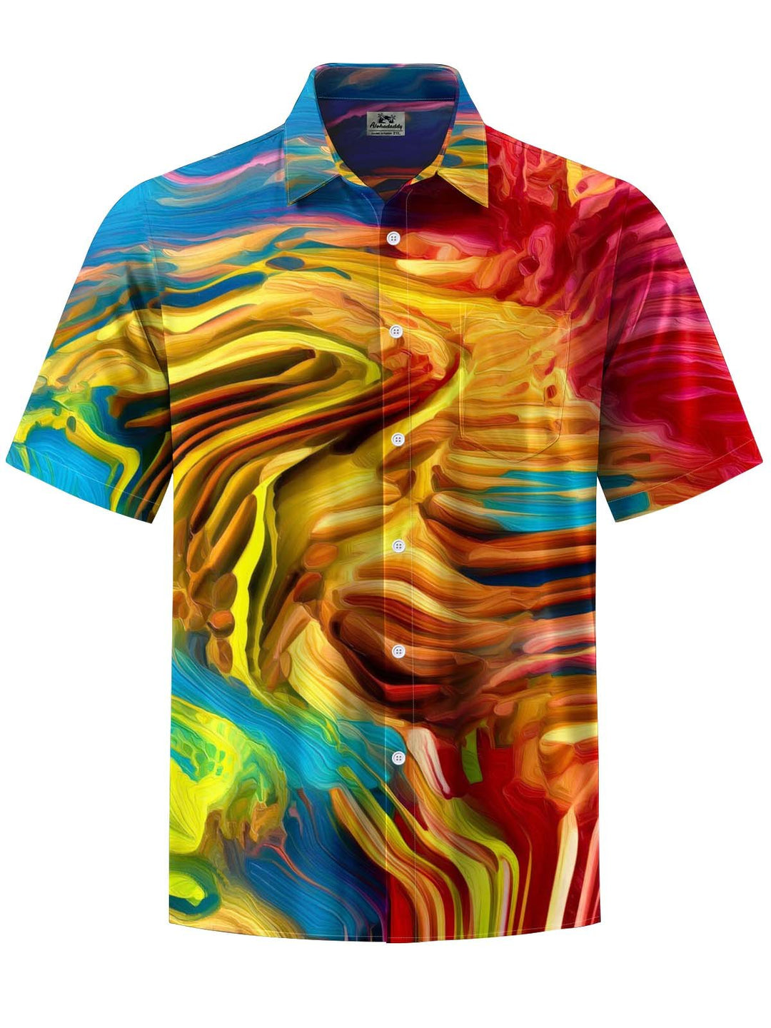 Alohadaddy® Casual Abstract Art Print Chest Pocket Stretch Men&