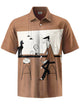Alohadaddy® Retro Geometric Atomic Print Art Elastic Pocket Button Men's Short Sleeve Shirt Big & Tall