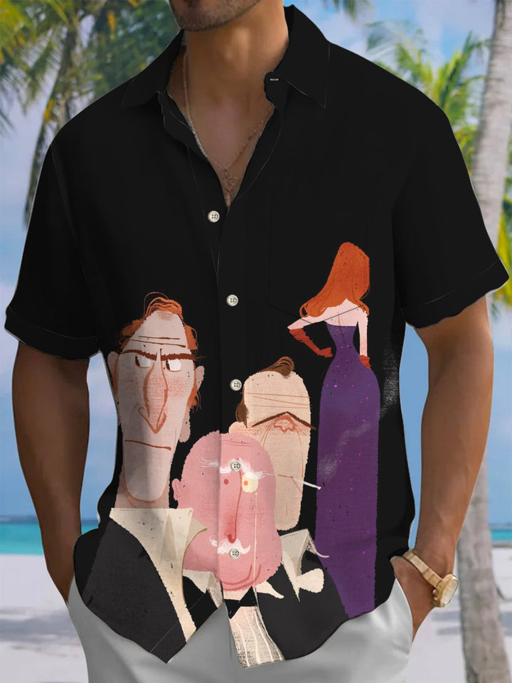 Alohadaddy® Retro Mid-Century Cartoon Pocket Button Stretch Men&