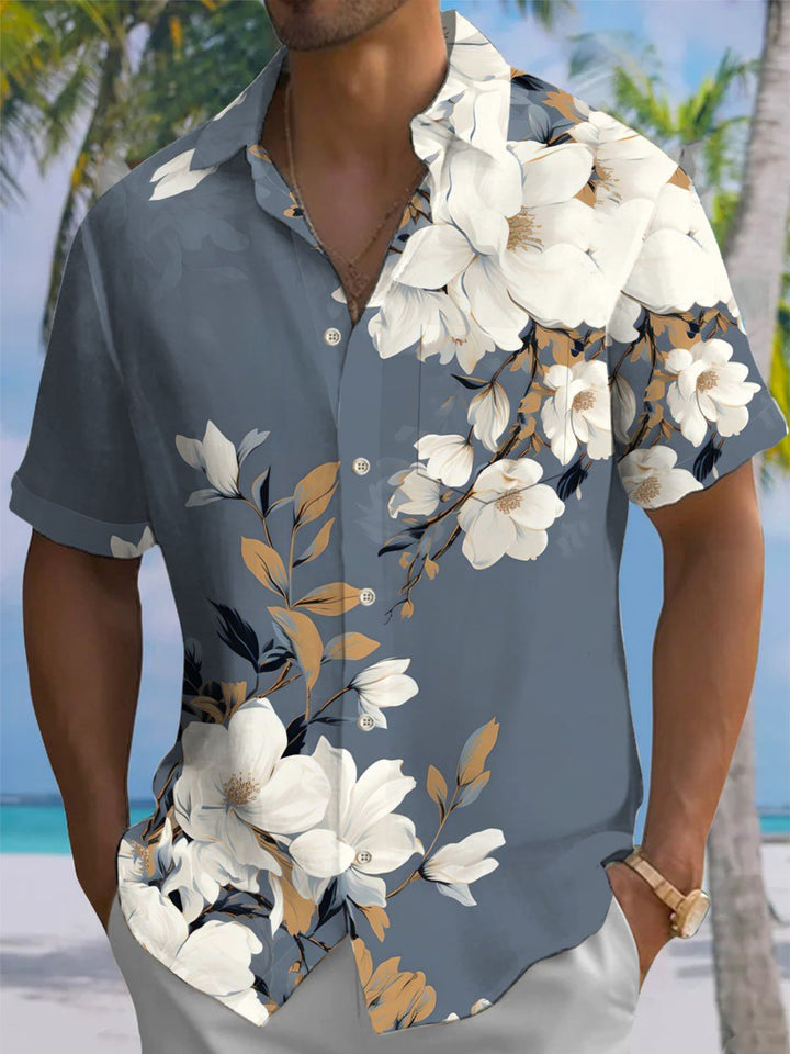 Alohadaddy® Vintage Floral Print Pocket Elastic Button Men&