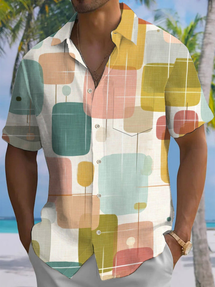 Alohadaddy® Vintage Geometric Print Pocket Stretch Button Men&
