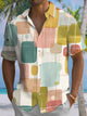Alohadaddy® Vintage Geometric Print Pocket Stretch Button Men's Short Sleeve Shirt Big & Tall