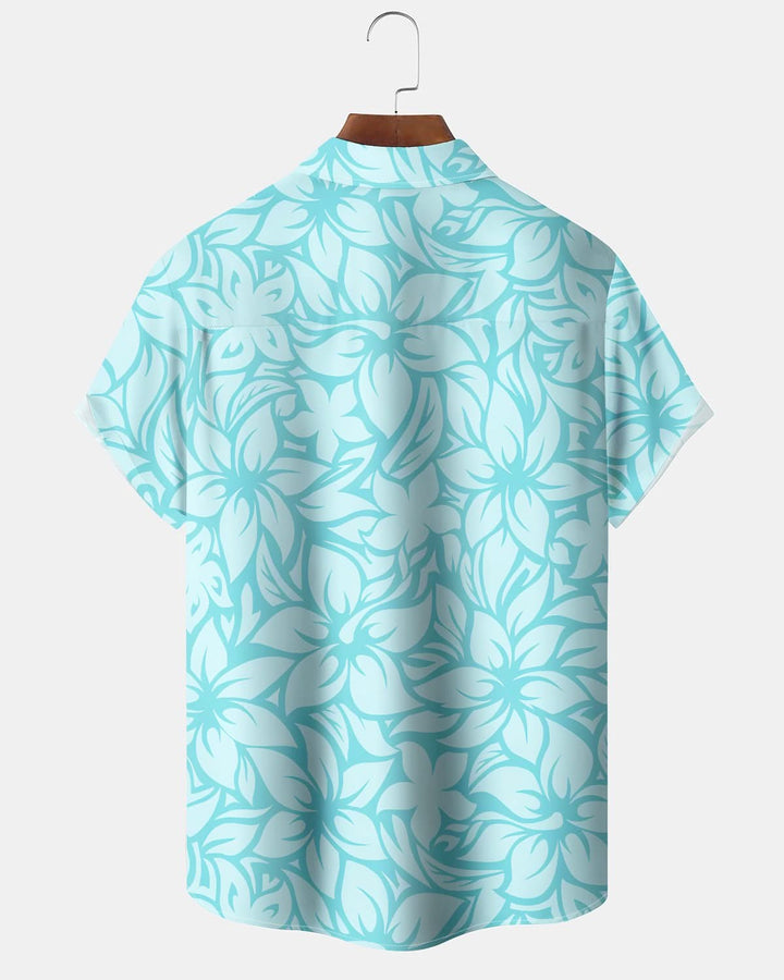 Alohadaddy® Hawaiian Flower Print Pocket Elastic Button Short Sleeve Men&