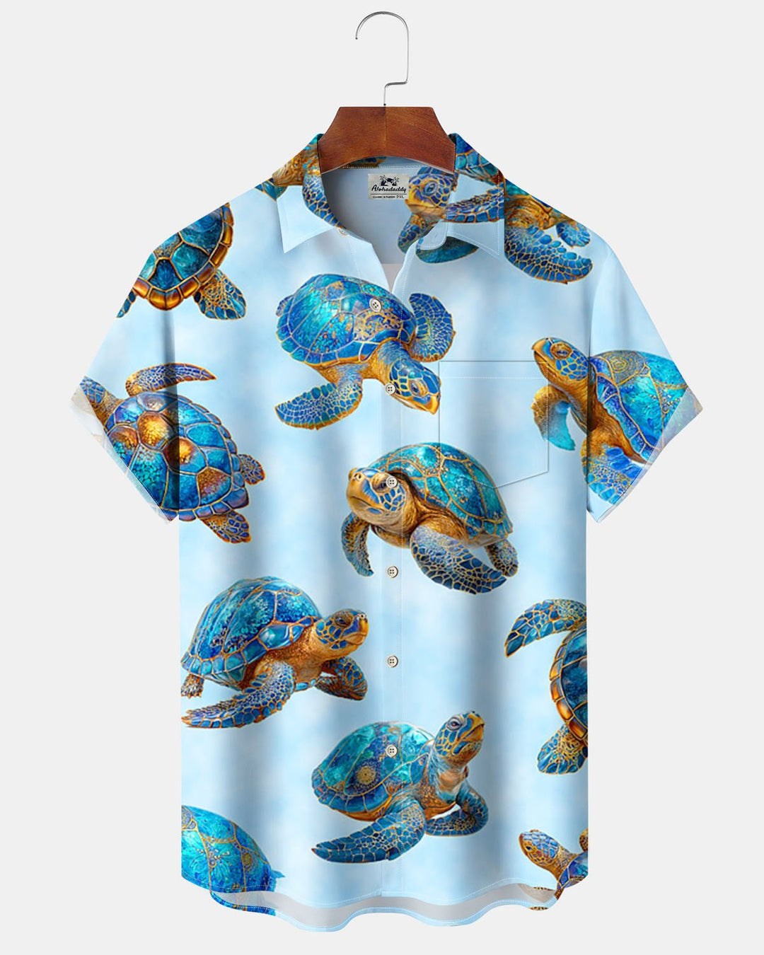 Alohadaddy® Hawaiian Turtle Art Print Stretch Button Pocket Men&