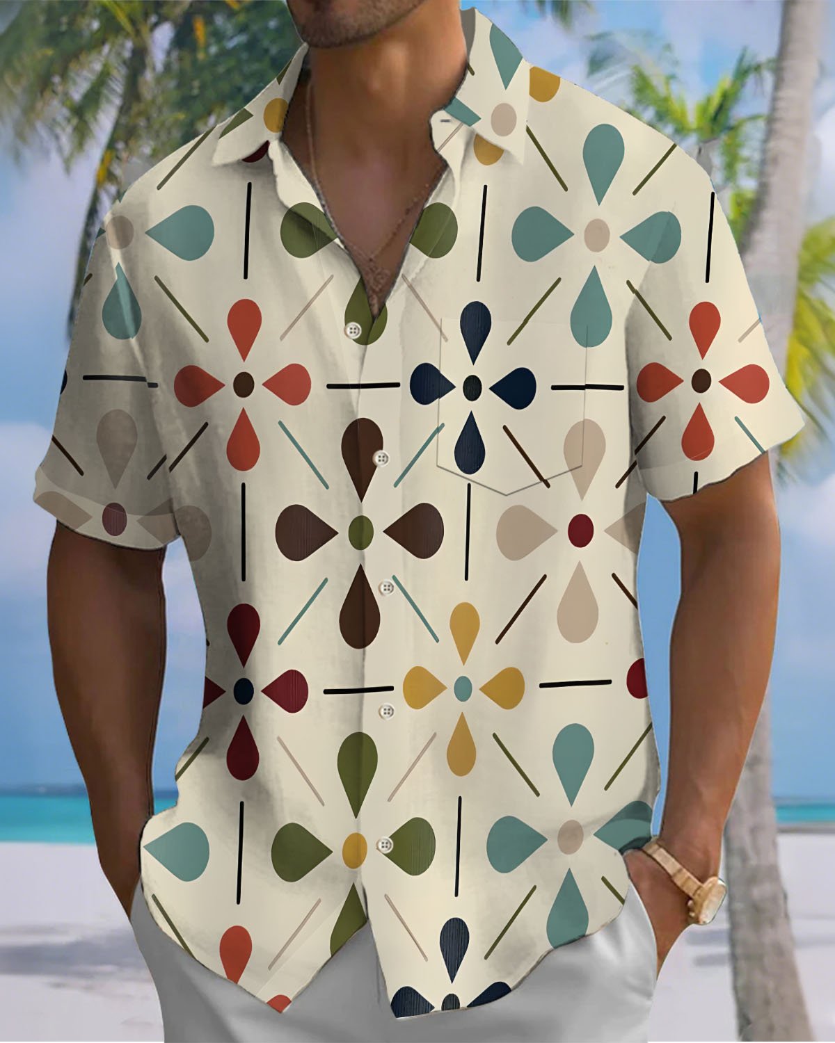 Alohadaddy® Casual Floral Print Art Button Pocket Cardigan Men's Short Sleeve Shirt Big & Tall