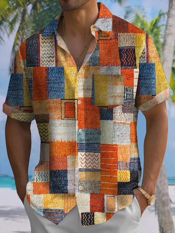 Alohadaddy Retro Geometric Color Block 3D Digital Print Men&