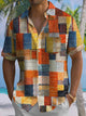 Alohadaddy Retro Geometric Color Block 3D Digital Print Men's Button Pocket Short Sleeve Shirt Big & Tall