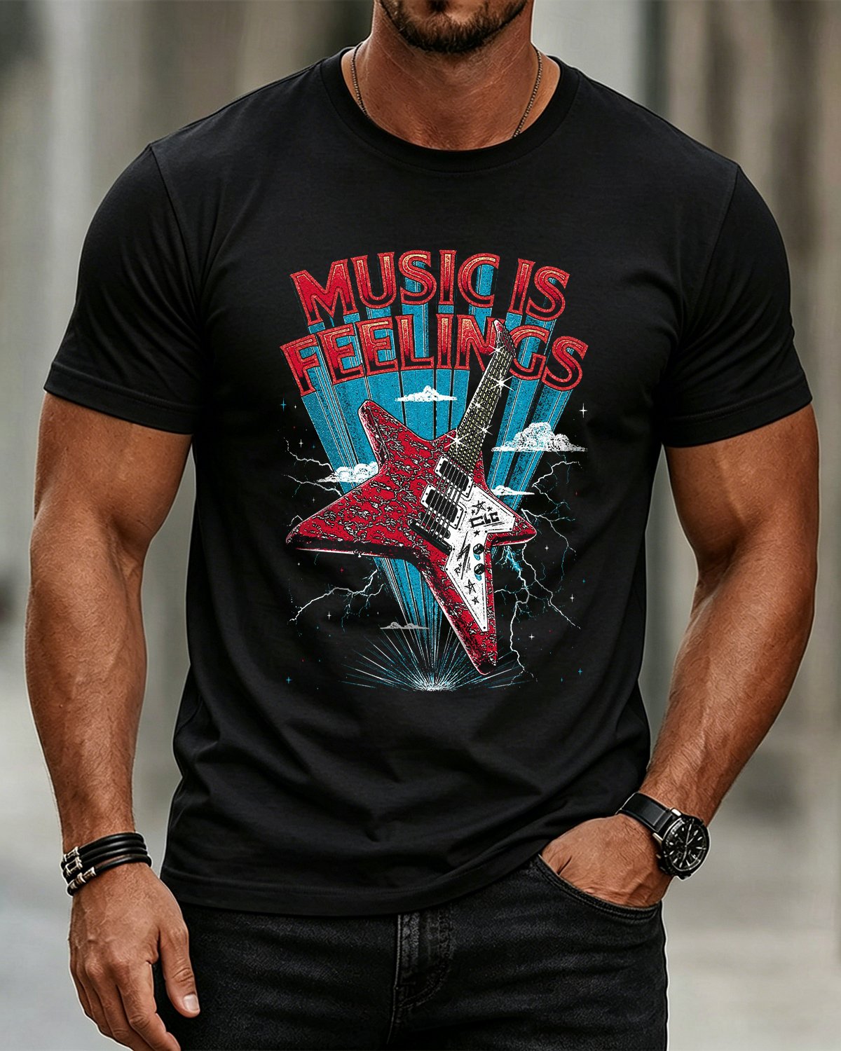 Alohadaddy® Casual Men's Rock Guitar Short-Sleeve T-Shirt