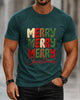 Men's Casual Christmas Letter T-Shirt with Faux-Plush Effect