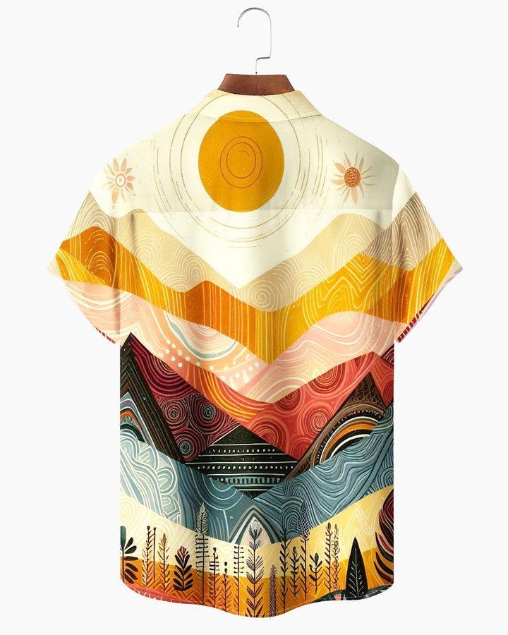 Alohadaddy® Casual Geometric Landscape Print Men&
