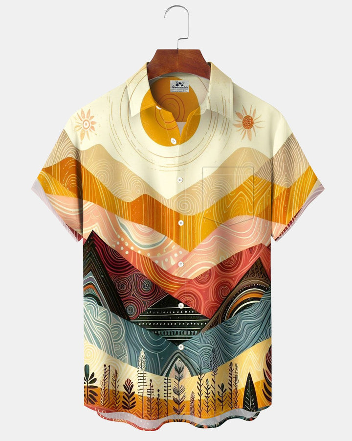 Alohadaddy® Casual Geometric Landscape Print Men&
