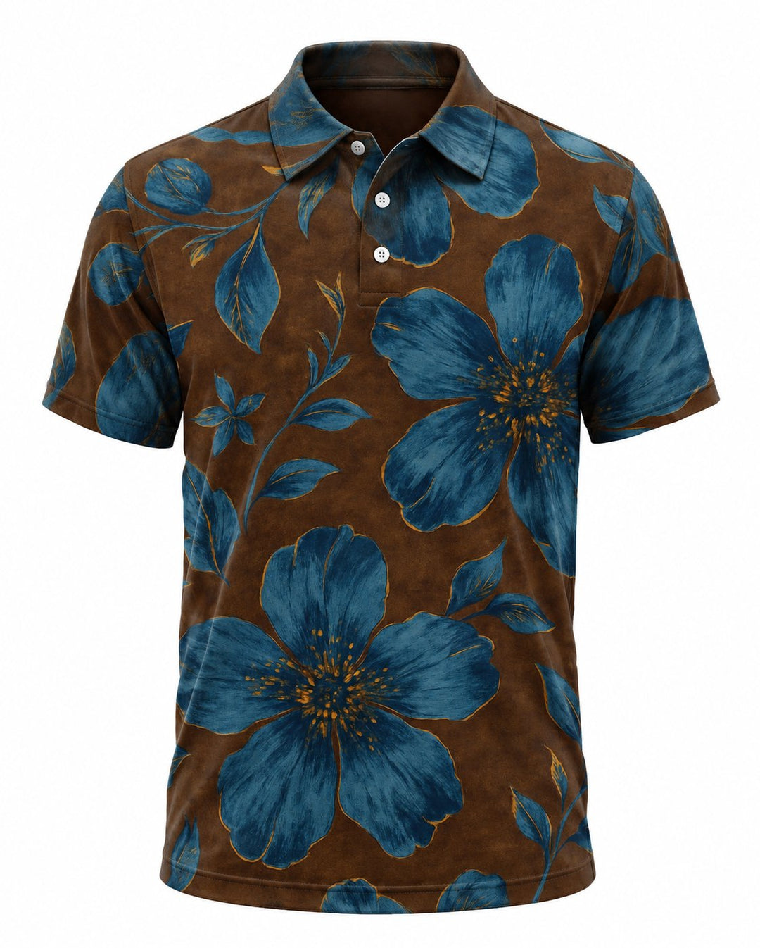 Men’s Basic Casual Flowering and plants Retro Print Button Down Polo Short-Sleeve Big &amp; Tall
