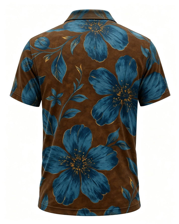 Men’s Basic Casual Flowering and plants Retro Print Button Down Polo Short-Sleeve Big &amp; Tall