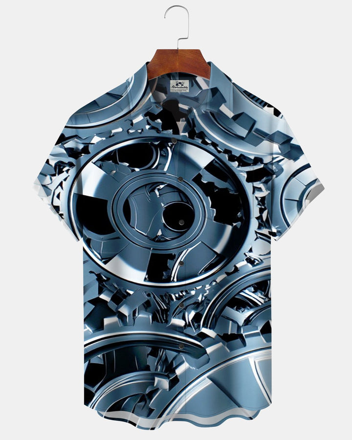 Alohadaddy® Casual Abstract Mechanical Gear Geometric Print Men&