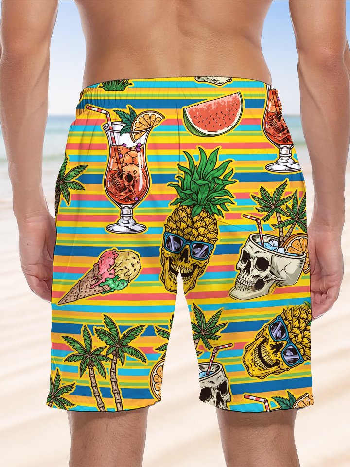 Alohadaddy Casual Collection Hawaiian Pineapple Loose Drawstring Pockets Elasticity Long Large Size Shorts Beach Pants