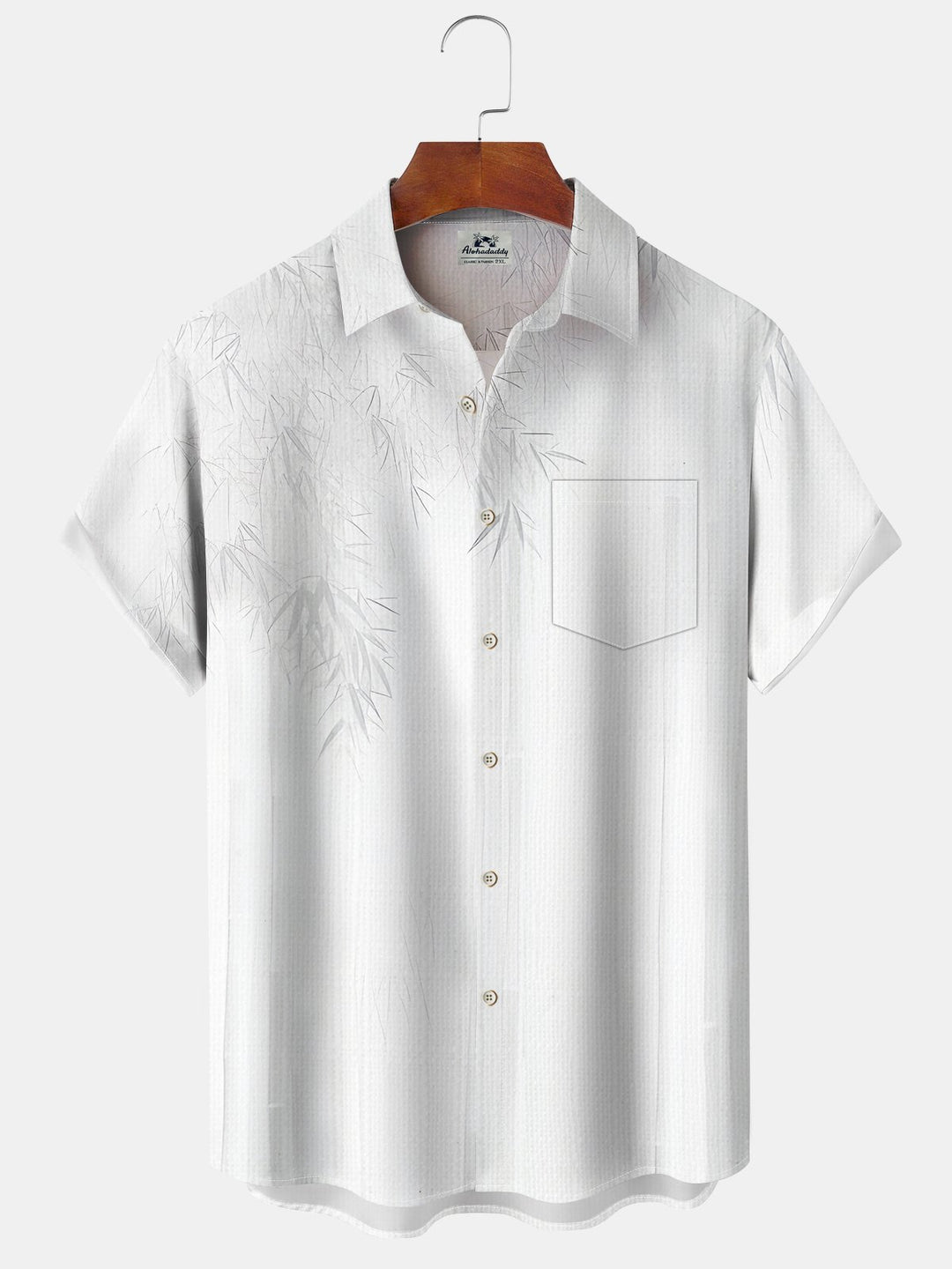 Alohadaddy Hawaiian Casual Everyday Bamboo Ink Print Art Pocket Button Cardigan Polyester Stretch Large Size Long Short Sleeve Shirt