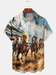 Alohadaddy Casual Daily Horse Racing Drawing Ink Printing Art Button Cardigan Pocket Polyester Stretch Large Size Long Short Sleeve Shirt