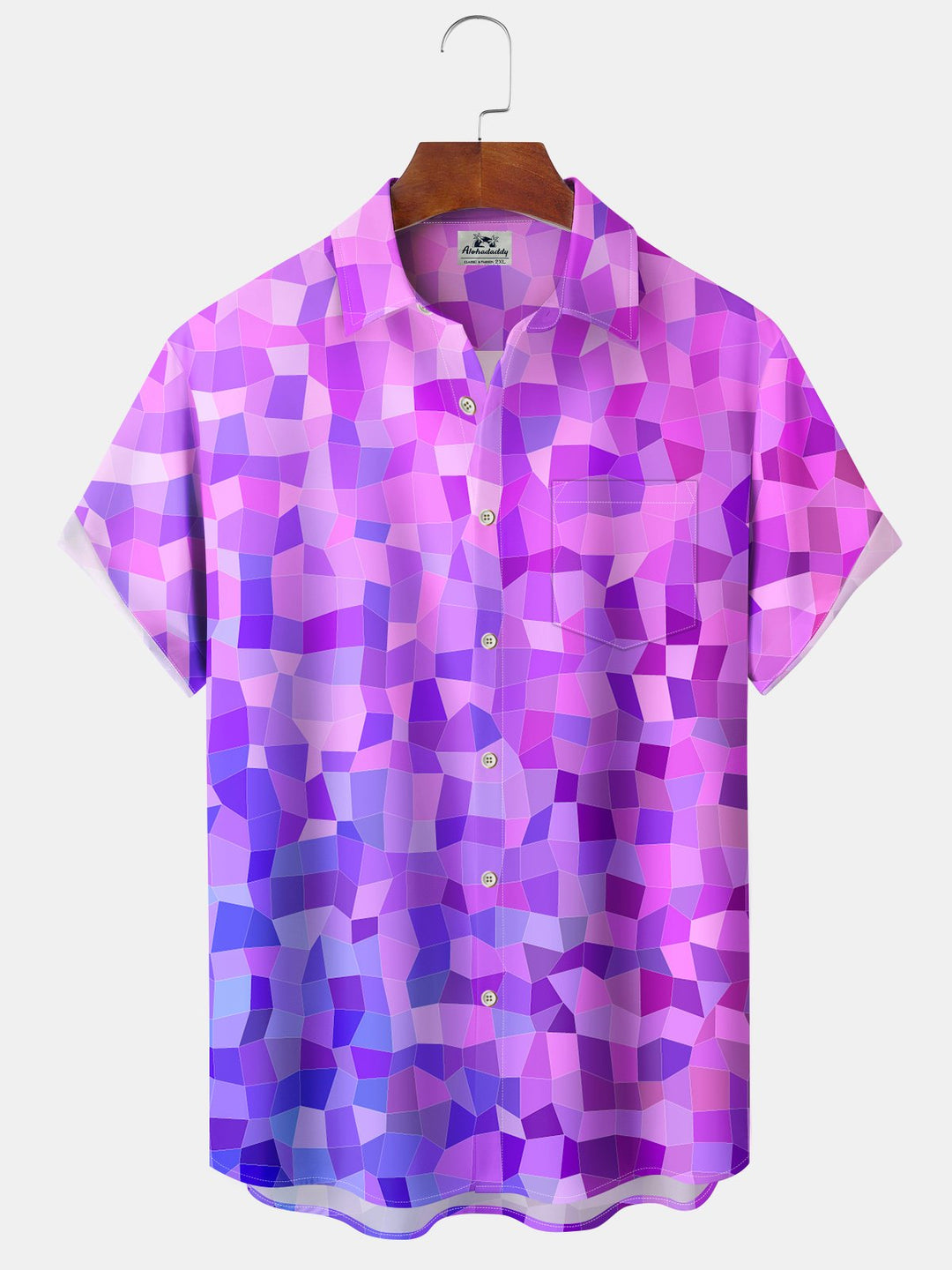 Alohadaddy® Casual Ombre Geometric Resort Art Print Chest Pocket Moisture Wicking Oversized Hawaiian Shirt