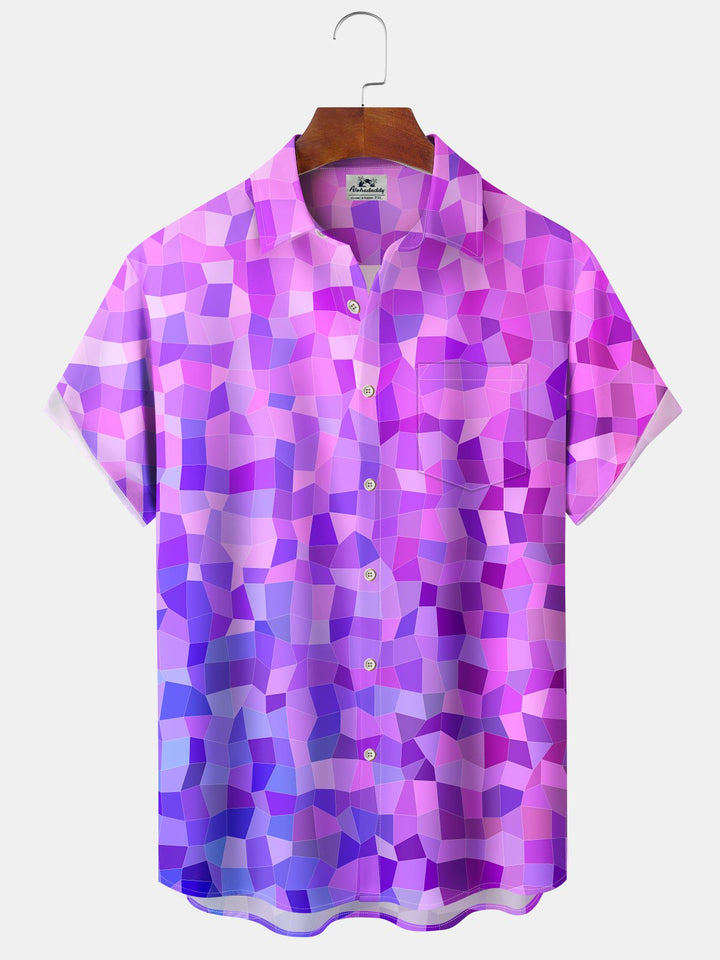 Alohadaddy® Casual Ombre Geometric Resort Art Print Chest Pocket Moisture Wicking Oversized Hawaiian Shirt