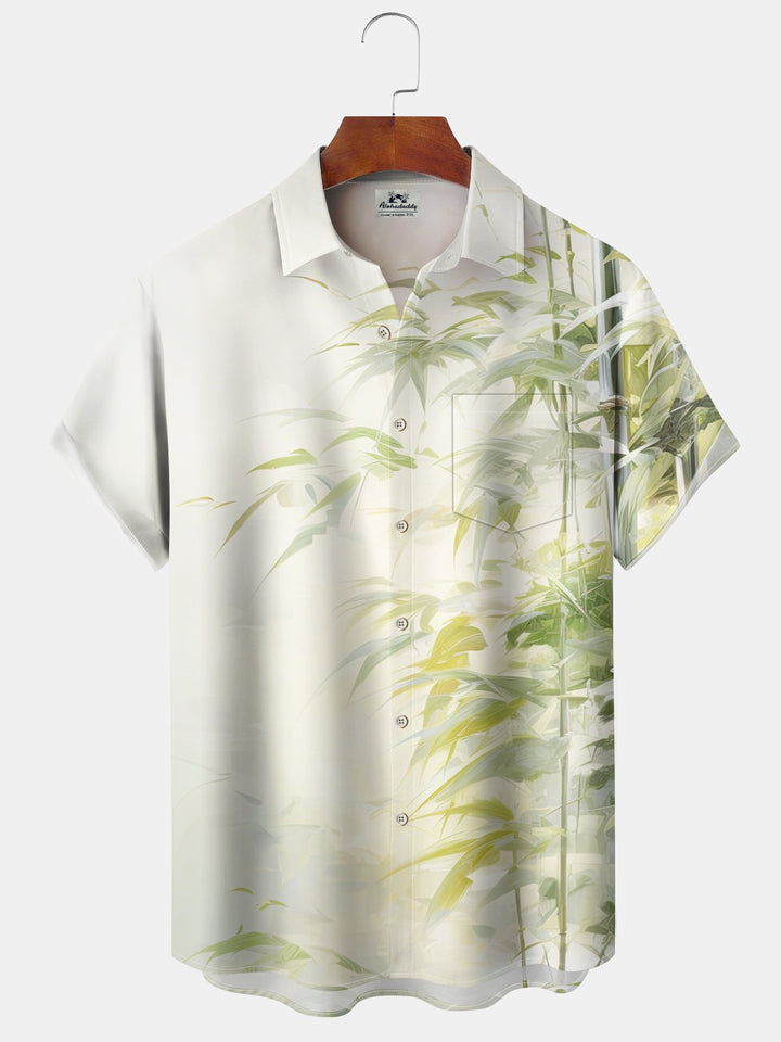 Alohadaddy® Vintage Bamboo Printed Chest Pocket Stretch Moisture Wicking Large Size Hawaiian Shirt